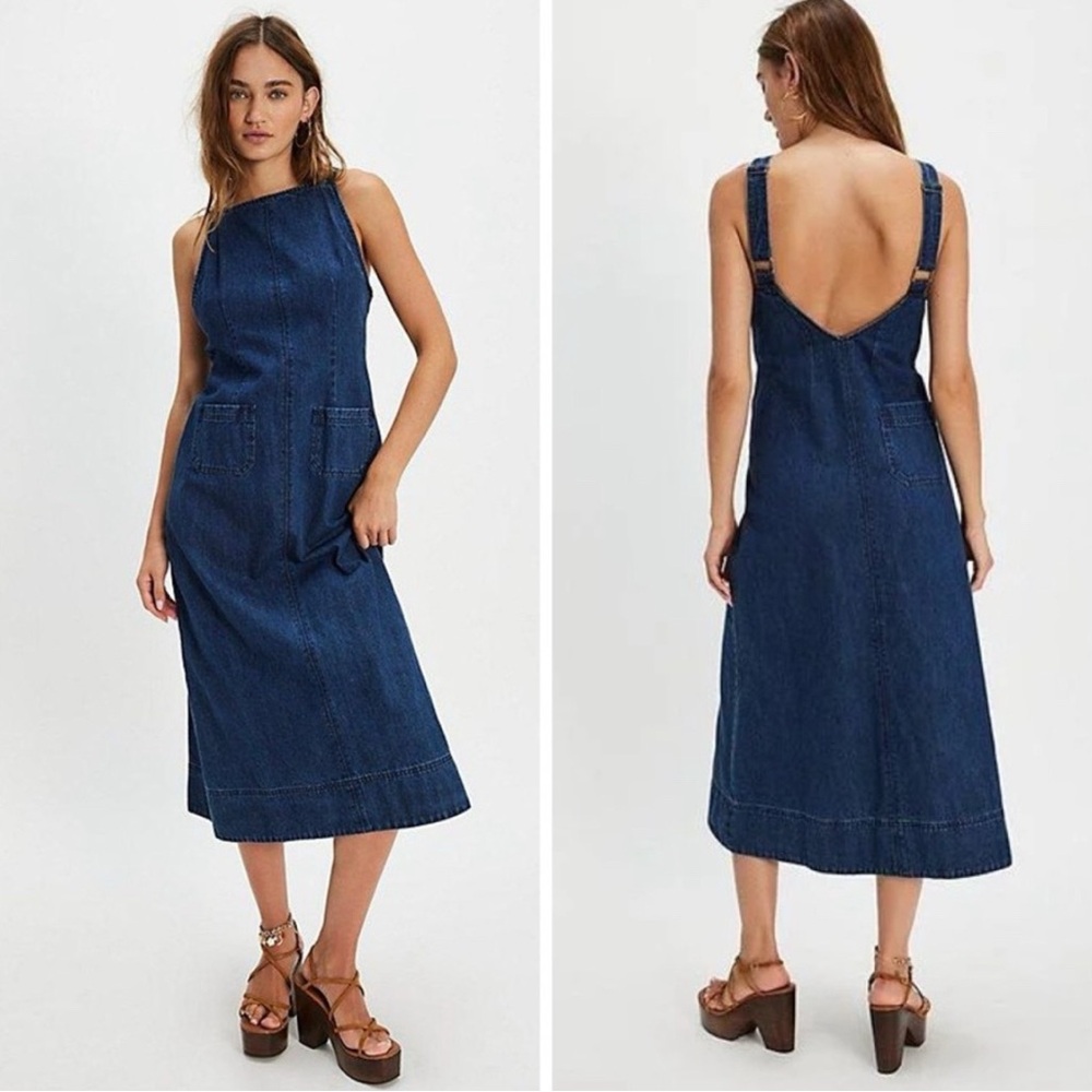 Free People Dex Denim Midi Dress Blue Medium